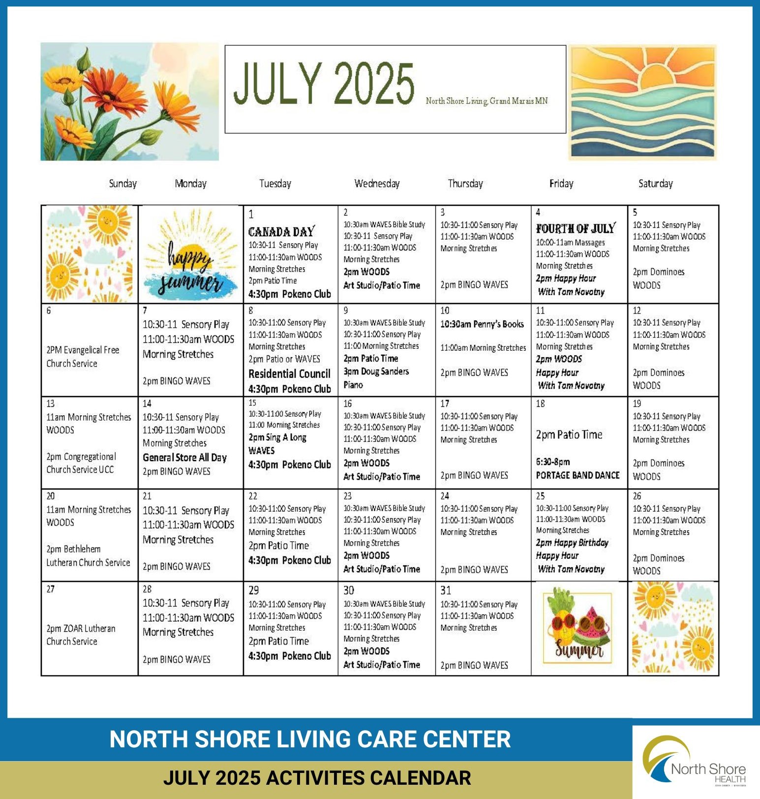 North Shore Living July Activities Calendar