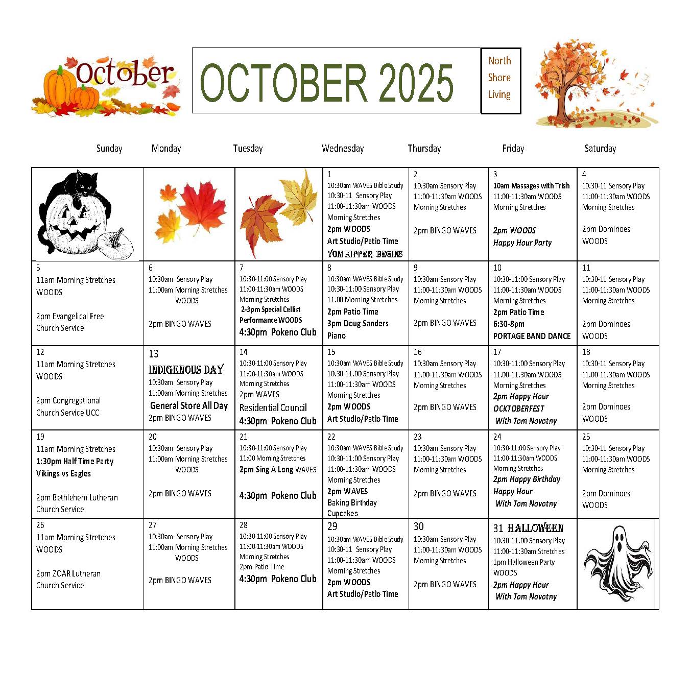 North Shore Living October 2025 Activities Calendar