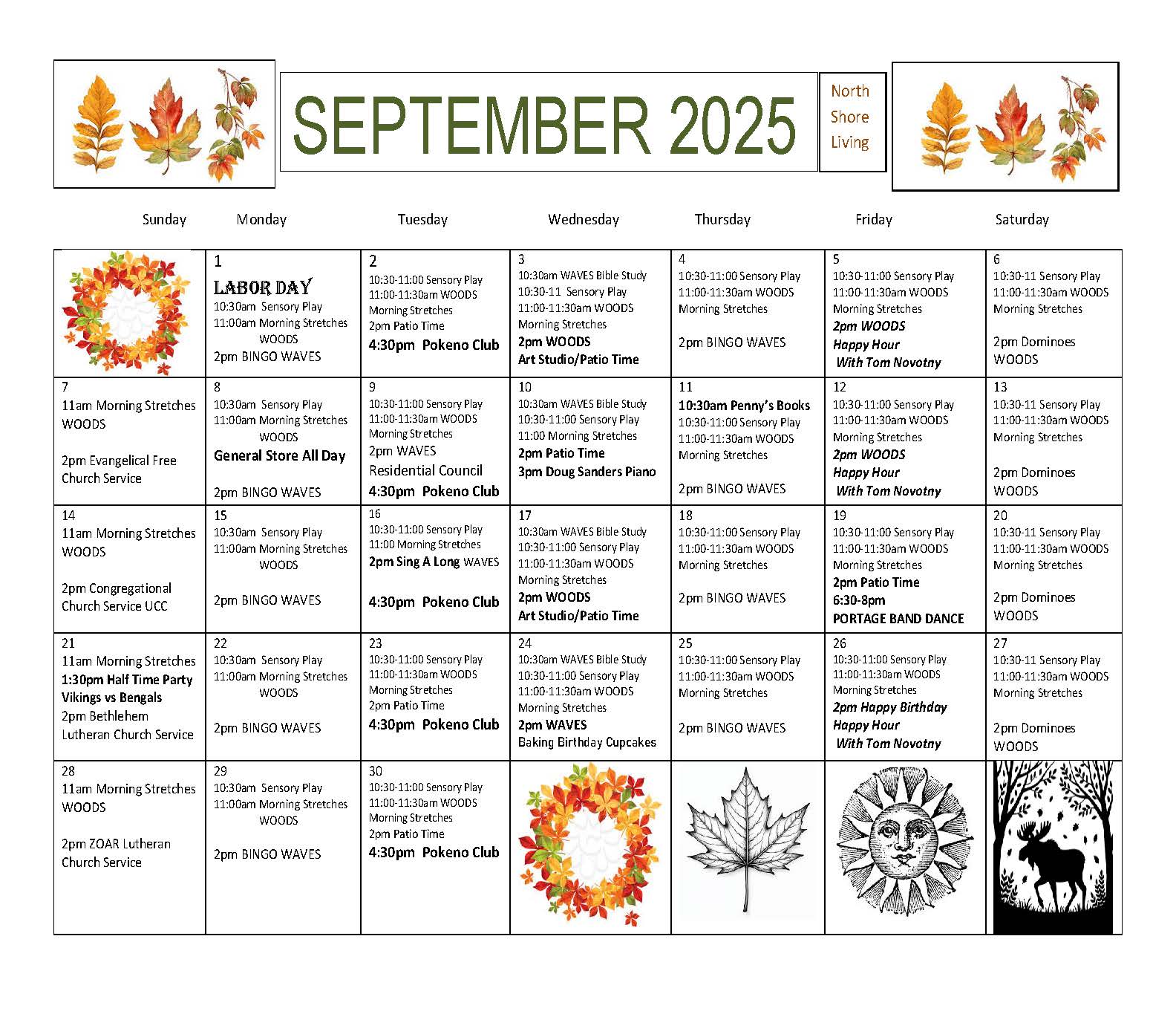 September 2025 Care Center Activities Calendar