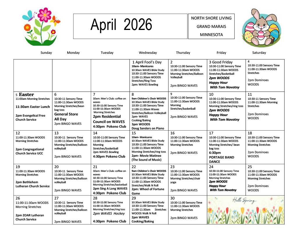 North Shore Living April 2026 Activities Calendar