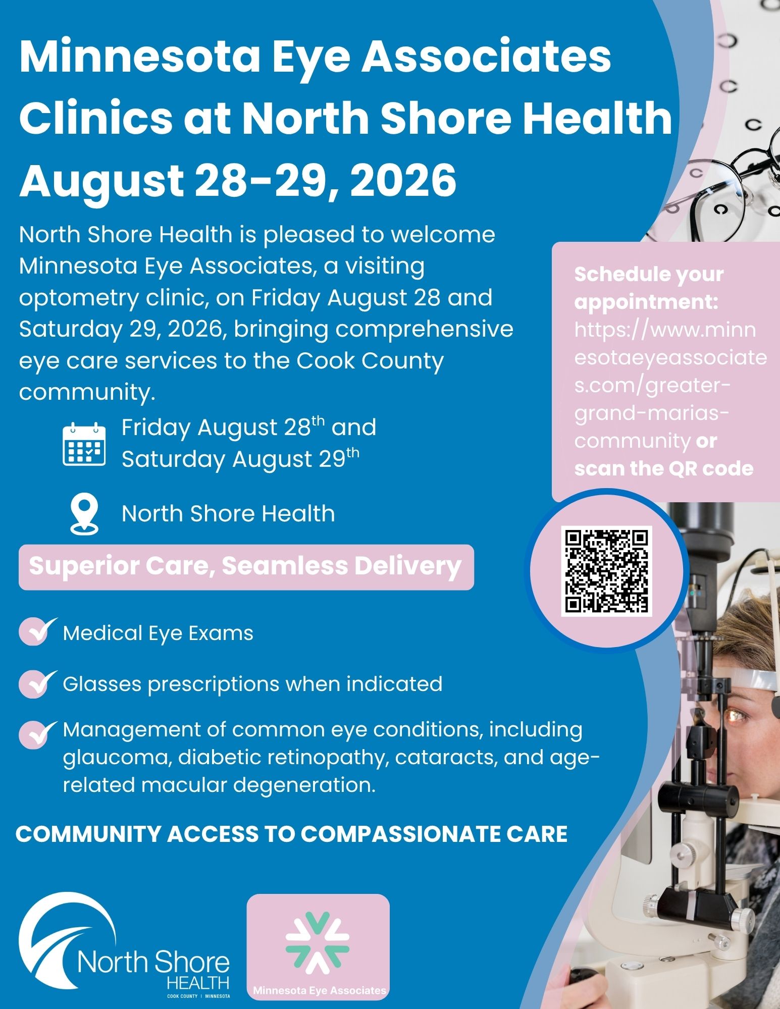 Visiting Optometry Clinic, Minnesota Eye Associates, Coming to North Shore Health August 28–29